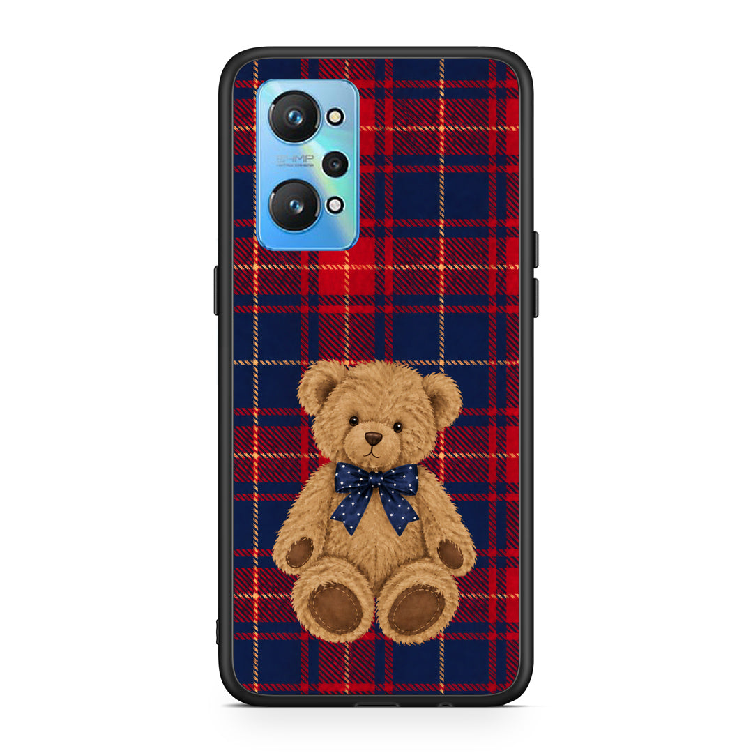 Θήκη Realme GT2 Teddy Bear on Red and Navy Tartan από τη Smartfits με σχέδιο στο πίσω μέρος και μαύρο περίβλημα | Realme GT2 Teddy Bear on Red and Navy Tartan case with colorful back and black bezels