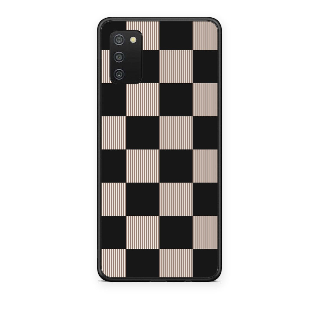 Θήκη Samsung Galaxy A02s / M02s / F02s Black and Taupe Striped Checks από τη Smartfits με σχέδιο στο πίσω μέρος και μαύρο περίβλημα | Samsung Galaxy A02s / M02s / F02s Black and Taupe Striped Checks case with colorful back and black bezels