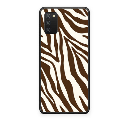 Θήκη Samsung Galaxy A02s / M02s / F02s Brown and Cream Zebra Stripes από τη Smartfits με σχέδιο στο πίσω μέρος και μαύρο περίβλημα | Samsung Galaxy A02s / M02s / F02s Brown and Cream Zebra Stripes case with colorful back and black bezels