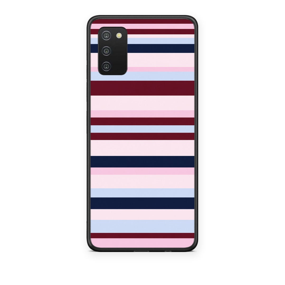 Θήκη Samsung Galaxy A02s / M02s / F02s Burgundy Pink and Blue Horizontal Stripes από τη Smartfits με σχέδιο στο πίσω μέρος και μαύρο περίβλημα | Samsung Galaxy A02s / M02s / F02s Burgundy Pink and Blue Horizontal Stripes case with colorful back and black bezels