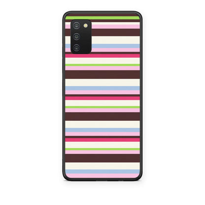 Θήκη Samsung Galaxy A02s / M02s / F02s Multicolour Horizontal Stripes από τη Smartfits με σχέδιο στο πίσω μέρος και μαύρο περίβλημα | Samsung Galaxy A02s / M02s / F02s Multicolour Horizontal Stripes case with colorful back and black bezels