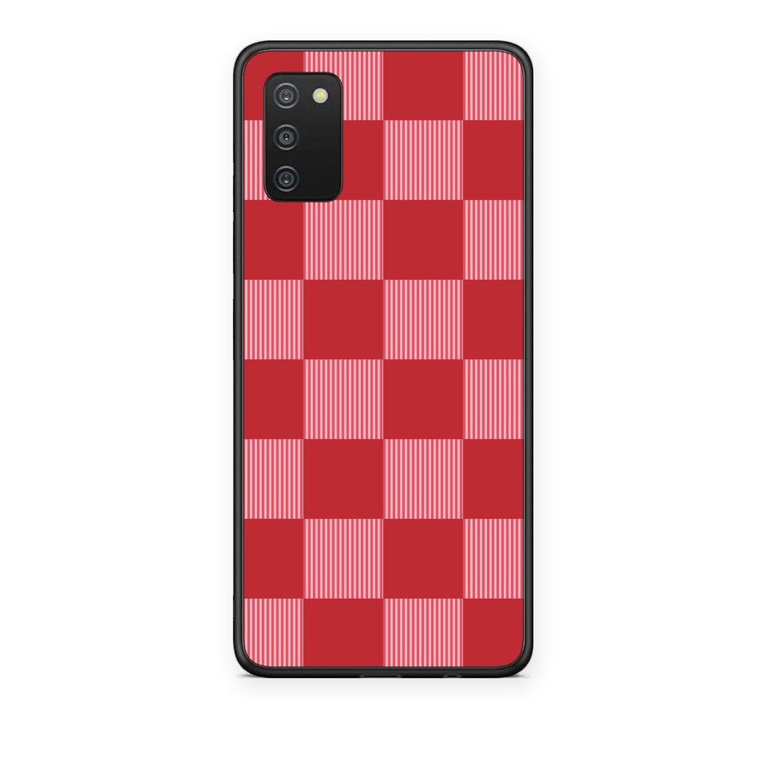 Θήκη Samsung Galaxy A02s / M02s / F02s Red and Pink Striped Checks από τη Smartfits με σχέδιο στο πίσω μέρος και μαύρο περίβλημα | Samsung Galaxy A02s / M02s / F02s Red and Pink Striped Checks case with colorful back and black bezels