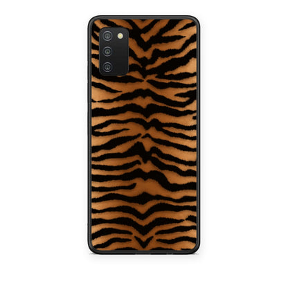 Θήκη Samsung Galaxy A02s / M02s / F02s Tiger Print Orange and Black από τη Smartfits με σχέδιο στο πίσω μέρος και μαύρο περίβλημα | Samsung Galaxy A02s / M02s / F02s Tiger Print Orange and Black case with colorful back and black bezels