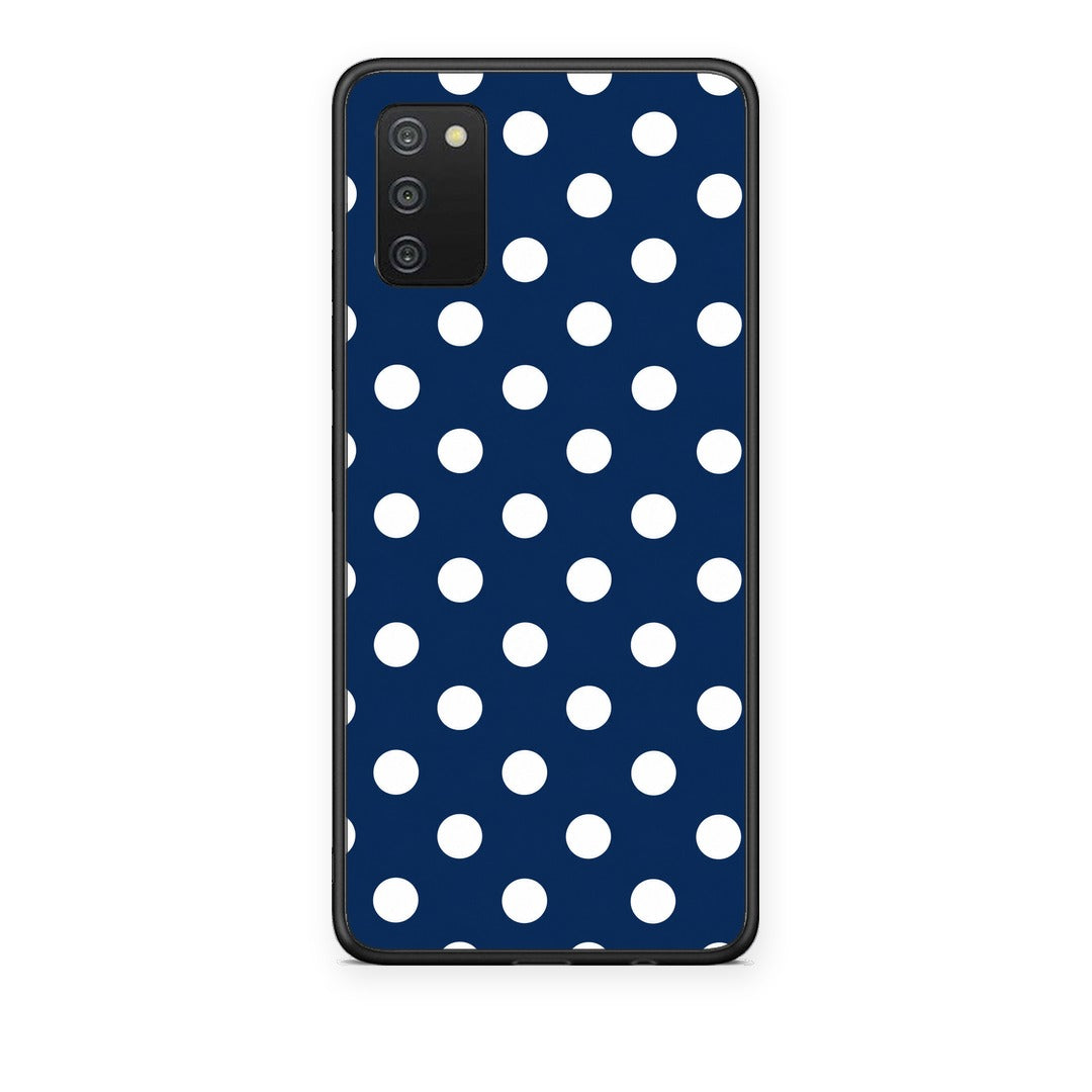Θήκη Samsung Galaxy A02s / M02s / F02s White Large Polka Dots on Navy από τη Smartfits με σχέδιο στο πίσω μέρος και μαύρο περίβλημα | Samsung Galaxy A02s / M02s / F02s White Large Polka Dots on Navy case with colorful back and black bezels