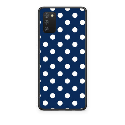 Θήκη Samsung Galaxy A02s / M02s / F02s White Large Polka Dots on Navy από τη Smartfits με σχέδιο στο πίσω μέρος και μαύρο περίβλημα | Samsung Galaxy A02s / M02s / F02s White Large Polka Dots on Navy case with colorful back and black bezels