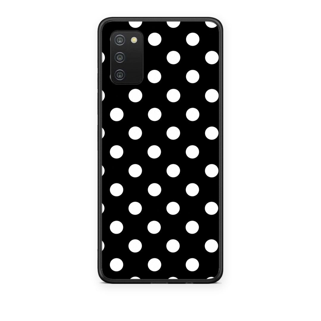 Θήκη Samsung Galaxy A02s / M02s / F02s White Polka Dots on Black από τη Smartfits με σχέδιο στο πίσω μέρος και μαύρο περίβλημα | Samsung Galaxy A02s / M02s / F02s White Polka Dots on Black case with colorful back and black bezels