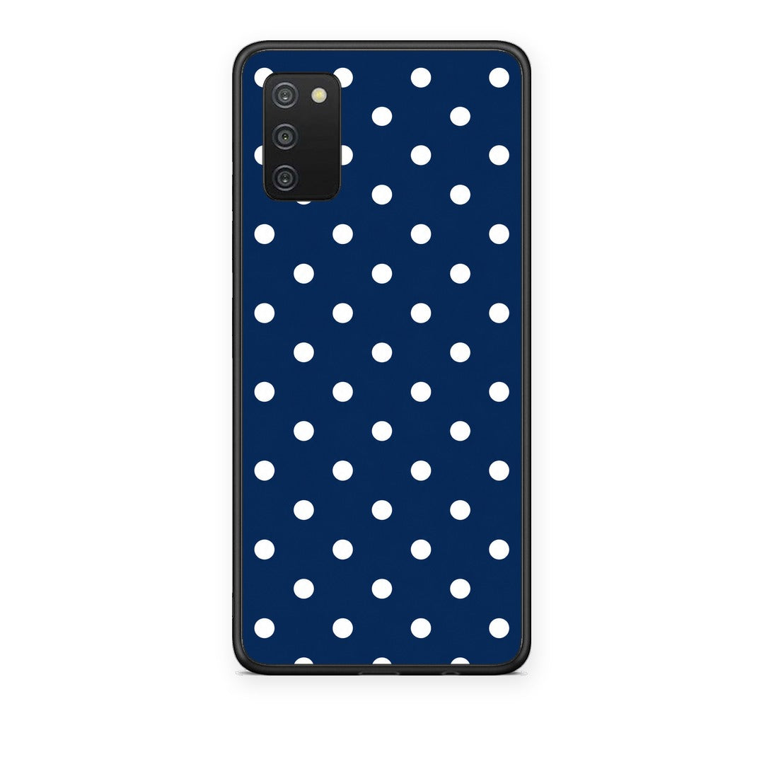 Θήκη Samsung Galaxy A02s / M02s / F02s White Small Polka Dots on Navy από τη Smartfits με σχέδιο στο πίσω μέρος και μαύρο περίβλημα | Samsung Galaxy A02s / M02s / F02s White Small Polka Dots on Navy case with colorful back and black bezels