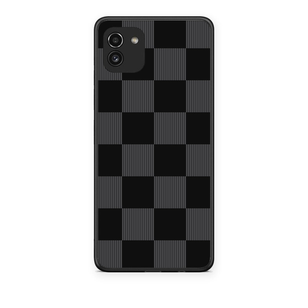 Θήκη Samsung Galaxy A03 Black and Charcoal Striped Checks από τη Smartfits με σχέδιο στο πίσω μέρος και μαύρο περίβλημα | Samsung Galaxy A03 Black and Charcoal Striped Checks case with colorful back and black bezels