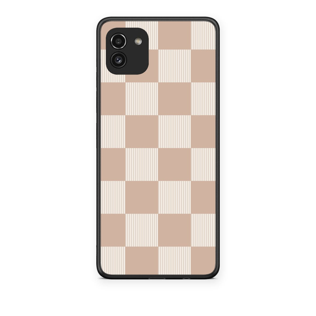 Θήκη Samsung Galaxy A03 Latte and Cream Striped Checks από τη Smartfits με σχέδιο στο πίσω μέρος και μαύρο περίβλημα | Samsung Galaxy A03 Latte and Cream Striped Checks case with colorful back and black bezels