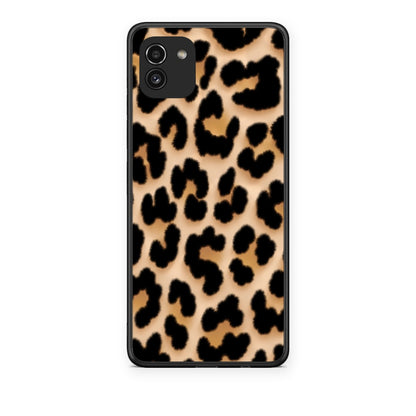 Θήκη Samsung Galaxy A03 Leopard Print Tan Large από τη Smartfits με σχέδιο στο πίσω μέρος και μαύρο περίβλημα | Samsung Galaxy A03 Leopard Print Tan Large case with colorful back and black bezels