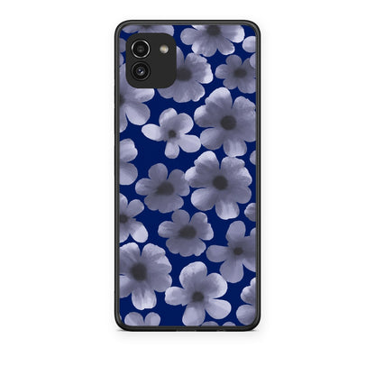 Θήκη Samsung Galaxy A03 Pale Blue Flowers on Navy από τη Smartfits με σχέδιο στο πίσω μέρος και μαύρο περίβλημα | Samsung Galaxy A03 Pale Blue Flowers on Navy case with colorful back and black bezels