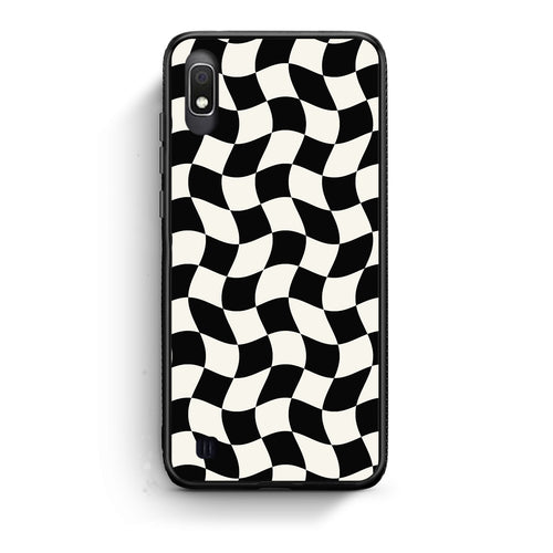 Θήκη Samsung Galaxy A10 Black and Cream Wavy Checkerboard από τη Smartfits με σχέδιο στο πίσω μέρος και μαύρο περίβλημα | Samsung Galaxy A10 Black and Cream Wavy Checkerboard case with colorful back and black bezels