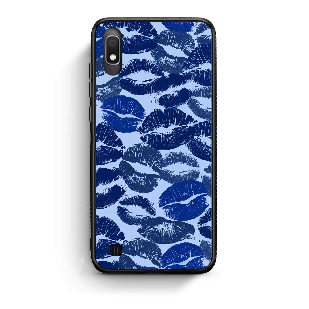 Θήκη Samsung Galaxy A10 Blue Lipstick Kisses από τη Smartfits με σχέδιο στο πίσω μέρος και μαύρο περίβλημα | Samsung Galaxy A10 Blue Lipstick Kisses case with colorful back and black bezels