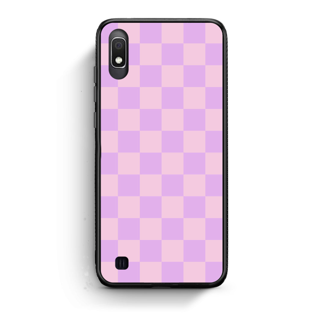 Θήκη Samsung Galaxy A10 Lavender and Pink Checkerboard από τη Smartfits με σχέδιο στο πίσω μέρος και μαύρο περίβλημα | Samsung Galaxy A10 Lavender and Pink Checkerboard case with colorful back and black bezels