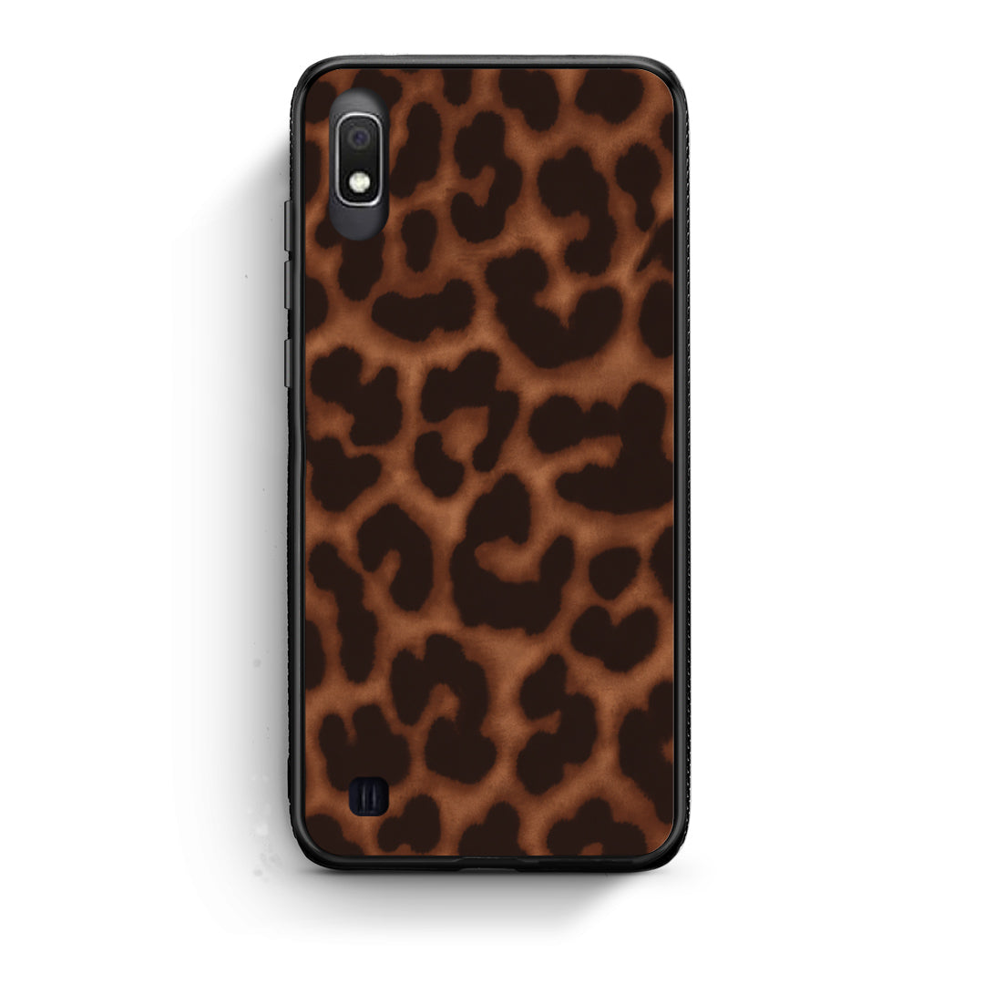 Θήκη Samsung Galaxy A10 Leopard Print Dark Brown από τη Smartfits με σχέδιο στο πίσω μέρος και μαύρο περίβλημα | Samsung Galaxy A10 Leopard Print Dark Brown case with colorful back and black bezels