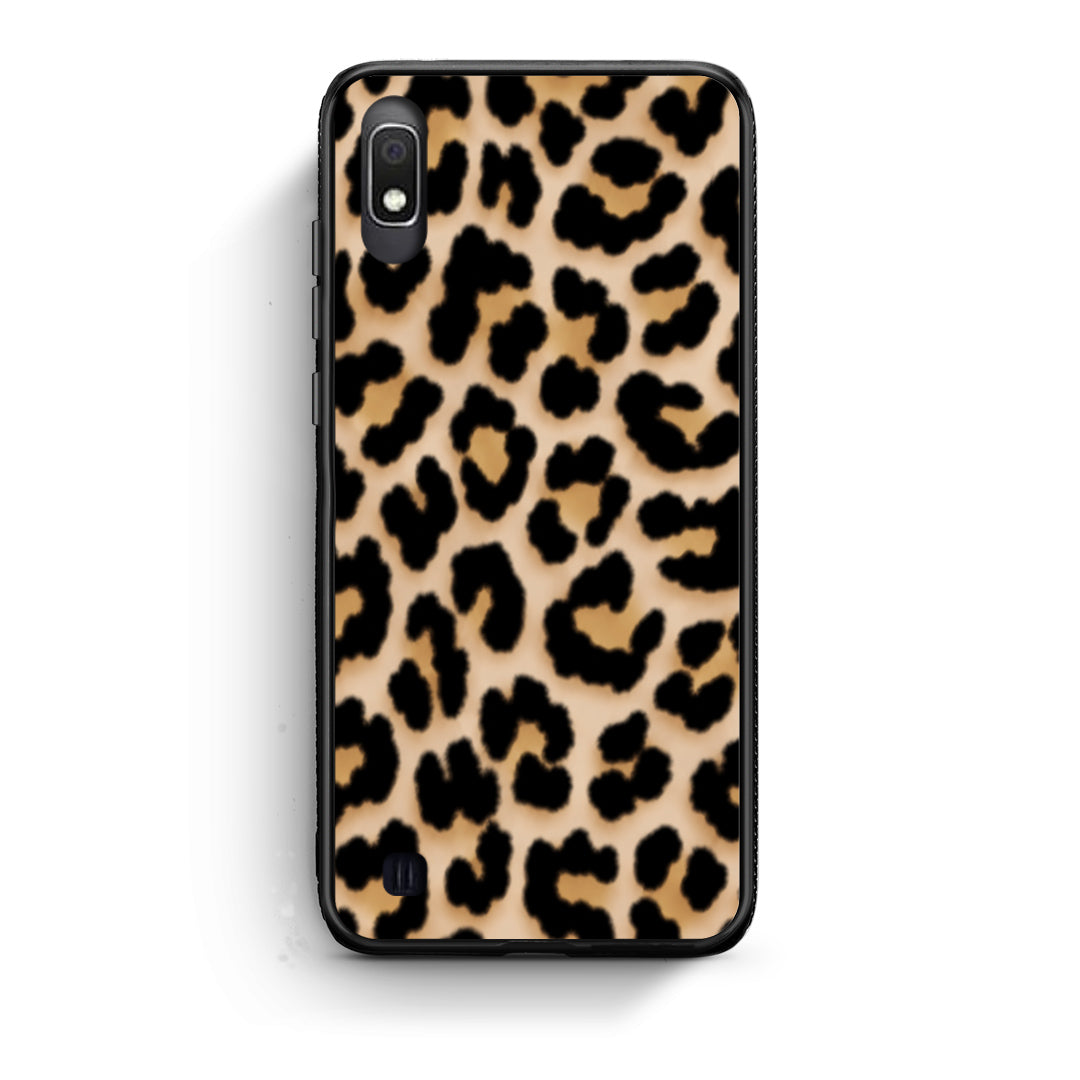 Θήκη Samsung Galaxy A10 Leopard Print Tan Small από τη Smartfits με σχέδιο στο πίσω μέρος και μαύρο περίβλημα | Samsung Galaxy A10 Leopard Print Tan Small case with colorful back and black bezels