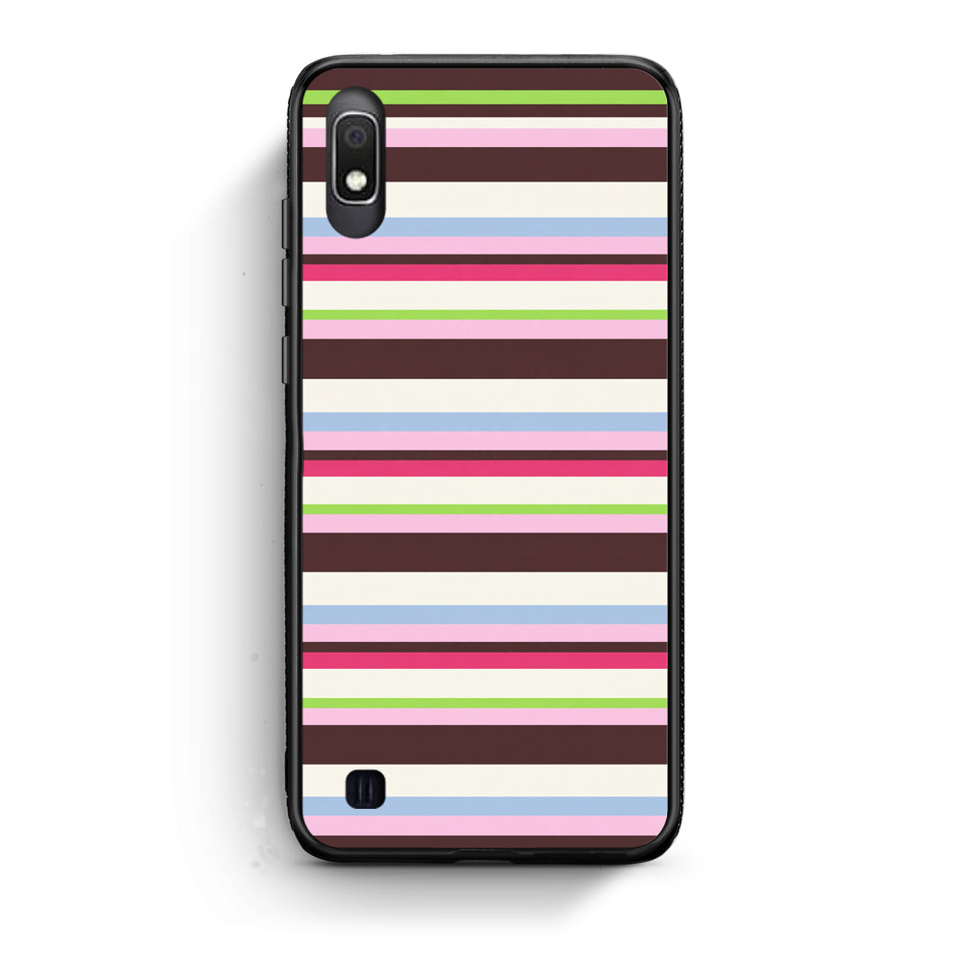 Θήκη Samsung Galaxy A10 Multicolour Horizontal Stripes από τη Smartfits με σχέδιο στο πίσω μέρος και μαύρο περίβλημα | Samsung Galaxy A10 Multicolour Horizontal Stripes case with colorful back and black bezels