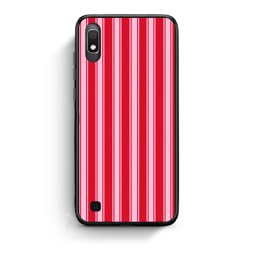 Θήκη Samsung Galaxy A10 Red and Pink Vertical Pinstripes από τη Smartfits με σχέδιο στο πίσω μέρος και μαύρο περίβλημα | Samsung Galaxy A10 Red and Pink Vertical Pinstripes case with colorful back and black bezels