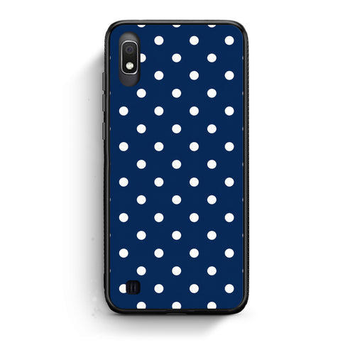 Θήκη Samsung Galaxy A10 White Small Polka Dots on Navy από τη Smartfits με σχέδιο στο πίσω μέρος και μαύρο περίβλημα | Samsung Galaxy A10 White Small Polka Dots on Navy case with colorful back and black bezels