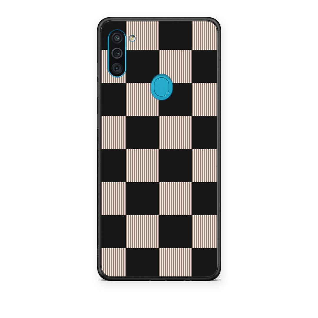 Θήκη Samsung Galaxy A11 / M11 Black and Taupe Striped Checks από τη Smartfits με σχέδιο στο πίσω μέρος και μαύρο περίβλημα | Samsung Galaxy A11 / M11 Black and Taupe Striped Checks case with colorful back and black bezels