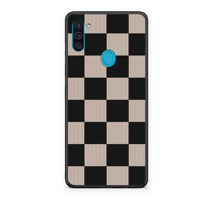 Θήκη Samsung Galaxy A11 / M11 Black and Taupe Striped Checks από τη Smartfits με σχέδιο στο πίσω μέρος και μαύρο περίβλημα | Samsung Galaxy A11 / M11 Black and Taupe Striped Checks case with colorful back and black bezels