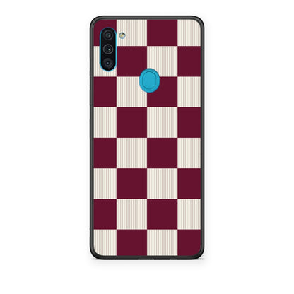 Θήκη Samsung Galaxy A11 / M11 Burgundy and Cream Striped Checks από τη Smartfits με σχέδιο στο πίσω μέρος και μαύρο περίβλημα | Samsung Galaxy A11 / M11 Burgundy and Cream Striped Checks case with colorful back and black bezels