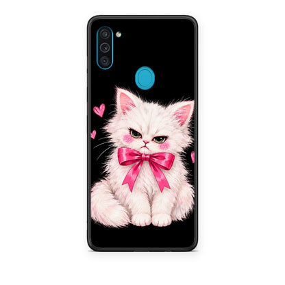 Θήκη Samsung Galaxy A11 / M11 Grumpy Party Kitten on Black από τη Smartfits με σχέδιο στο πίσω μέρος και μαύρο περίβλημα | Samsung Galaxy A11 / M11 Grumpy Party Kitten on Black case with colorful back and black bezels