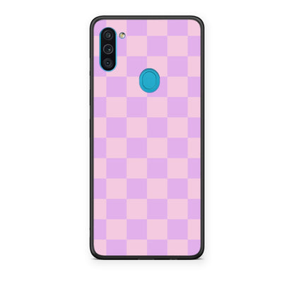 Θήκη Samsung Galaxy A11 / M11 Lavender and Pink Checkerboard από τη Smartfits με σχέδιο στο πίσω μέρος και μαύρο περίβλημα | Samsung Galaxy A11 / M11 Lavender and Pink Checkerboard case with colorful back and black bezels