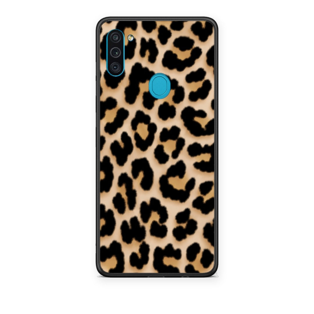 Θήκη Samsung Galaxy A11 / M11 Leopard Print Tan Small από τη Smartfits με σχέδιο στο πίσω μέρος και μαύρο περίβλημα | Samsung Galaxy A11 / M11 Leopard Print Tan Small case with colorful back and black bezels