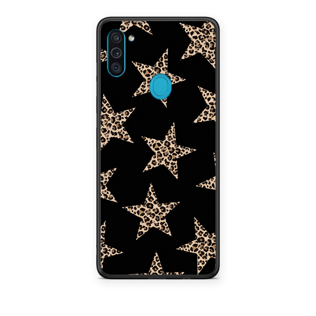 Θήκη Samsung Galaxy A11 / M11 Leopard Stars on Black από τη Smartfits με σχέδιο στο πίσω μέρος και μαύρο περίβλημα | Samsung Galaxy A11 / M11 Leopard Stars on Black case with colorful back and black bezels