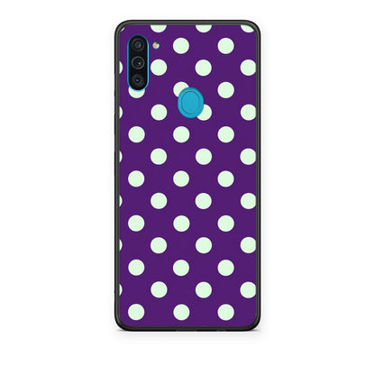 Θήκη Samsung Galaxy A11 / M11 Mint Polka Dots on Purple από τη Smartfits με σχέδιο στο πίσω μέρος και μαύρο περίβλημα | Samsung Galaxy A11 / M11 Mint Polka Dots on Purple case with colorful back and black bezels