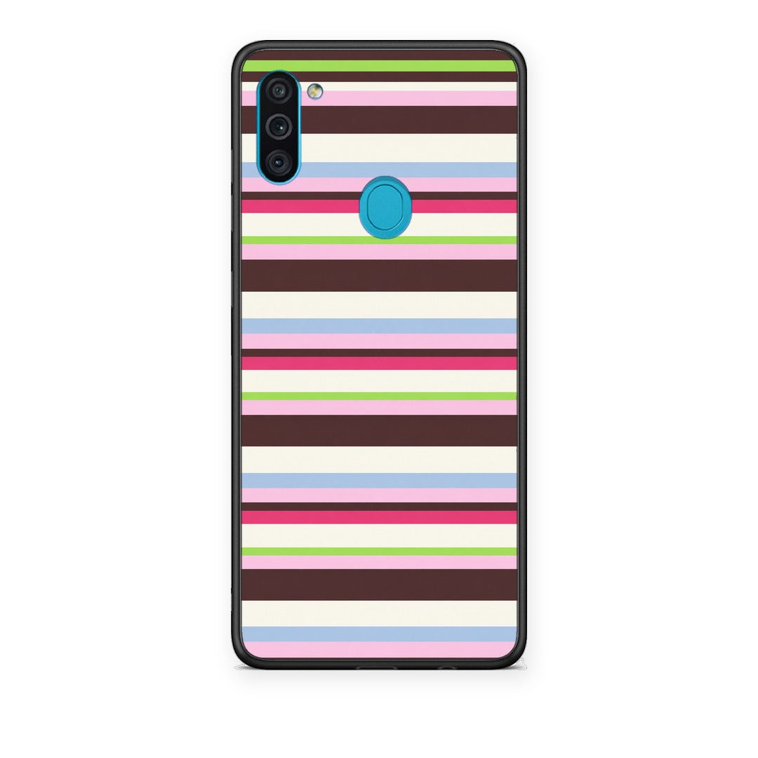 Θήκη Samsung Galaxy A11 / M11 Multicolour Horizontal Stripes από τη Smartfits με σχέδιο στο πίσω μέρος και μαύρο περίβλημα | Samsung Galaxy A11 / M11 Multicolour Horizontal Stripes case with colorful back and black bezels