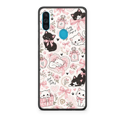 Θήκη Samsung Galaxy A11 / M11 Pink Bows and Kittens Collage από τη Smartfits με σχέδιο στο πίσω μέρος και μαύρο περίβλημα | Samsung Galaxy A11 / M11 Pink Bows and Kittens Collage case with colorful back and black bezels