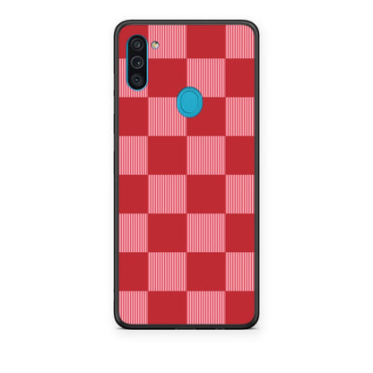 Θήκη Samsung Galaxy A11 / M11 Red and Pink Striped Checks από τη Smartfits με σχέδιο στο πίσω μέρος και μαύρο περίβλημα | Samsung Galaxy A11 / M11 Red and Pink Striped Checks case with colorful back and black bezels