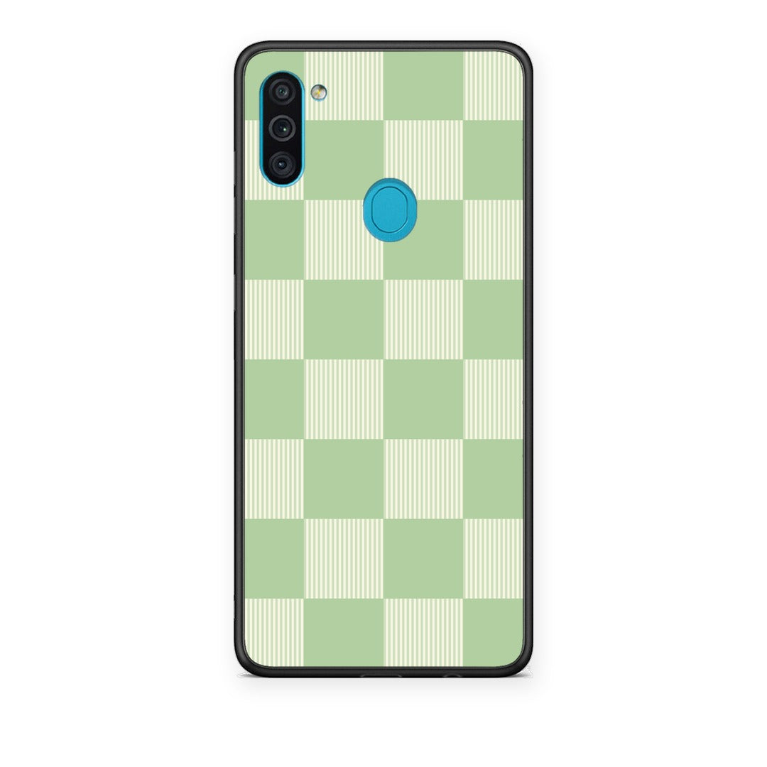 Θήκη Samsung Galaxy A11 / M11 Sage and Cream Striped Checks από τη Smartfits με σχέδιο στο πίσω μέρος και μαύρο περίβλημα | Samsung Galaxy A11 / M11 Sage and Cream Striped Checks case with colorful back and black bezels