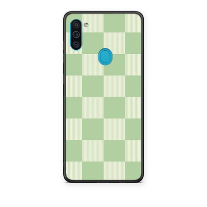Θήκη Samsung Galaxy A11 / M11 Sage and Cream Striped Checks από τη Smartfits με σχέδιο στο πίσω μέρος και μαύρο περίβλημα | Samsung Galaxy A11 / M11 Sage and Cream Striped Checks case with colorful back and black bezels
