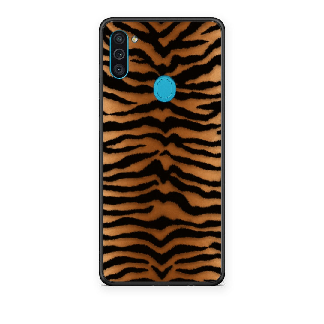Θήκη Samsung Galaxy A11 / M11 Tiger Print Orange and Black από τη Smartfits με σχέδιο στο πίσω μέρος και μαύρο περίβλημα | Samsung Galaxy A11 / M11 Tiger Print Orange and Black case with colorful back and black bezels