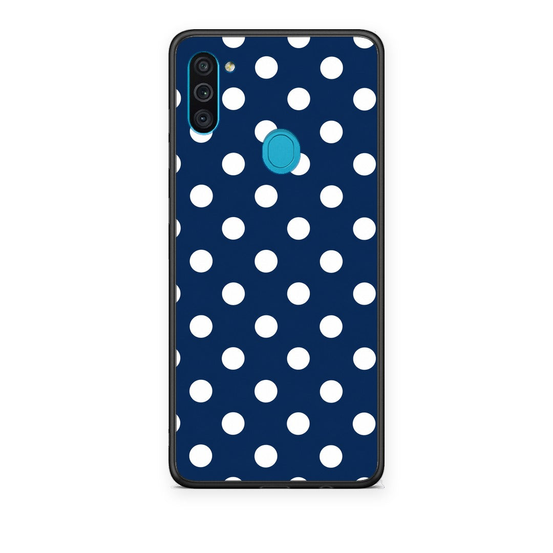 Θήκη Samsung Galaxy A11 / M11 White Large Polka Dots on Navy από τη Smartfits με σχέδιο στο πίσω μέρος και μαύρο περίβλημα | Samsung Galaxy A11 / M11 White Large Polka Dots on Navy case with colorful back and black bezels