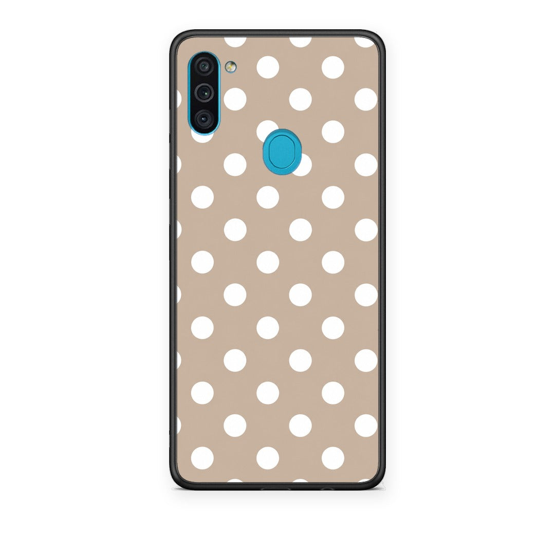Θήκη Samsung Galaxy A11 / M11 White Polka Dots on Taupe από τη Smartfits με σχέδιο στο πίσω μέρος και μαύρο περίβλημα | Samsung Galaxy A11 / M11 White Polka Dots on Taupe case with colorful back and black bezels
