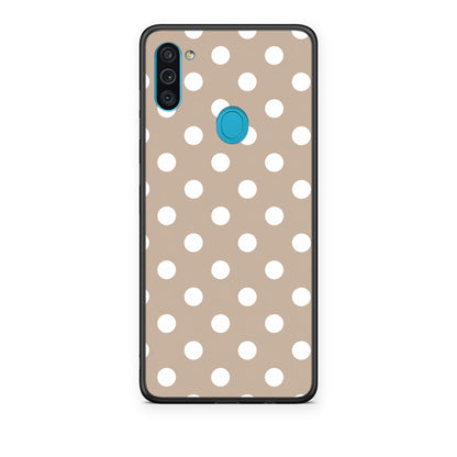 Θήκη Samsung Galaxy A11 / M11 White Polka Dots on Taupe από τη Smartfits με σχέδιο στο πίσω μέρος και μαύρο περίβλημα | Samsung Galaxy A11 / M11 White Polka Dots on Taupe case with colorful back and black bezels