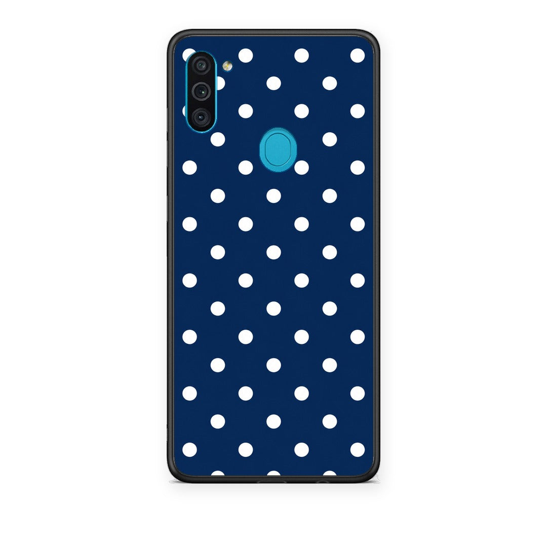 Θήκη Samsung Galaxy A11 / M11 White Small Polka Dots on Navy από τη Smartfits με σχέδιο στο πίσω μέρος και μαύρο περίβλημα | Samsung Galaxy A11 / M11 White Small Polka Dots on Navy case with colorful back and black bezels