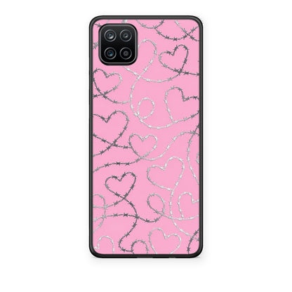 Θήκη Samsung Galaxy A12 Barbed Wire Hearts on Pink από τη Smartfits με σχέδιο στο πίσω μέρος και μαύρο περίβλημα | Samsung Galaxy A12 Barbed Wire Hearts on Pink case with colorful back and black bezels