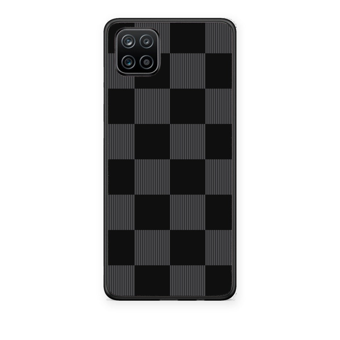 Θήκη Samsung Galaxy A12 Black and Charcoal Striped Checks από τη Smartfits με σχέδιο στο πίσω μέρος και μαύρο περίβλημα | Samsung Galaxy A12 Black and Charcoal Striped Checks case with colorful back and black bezels
