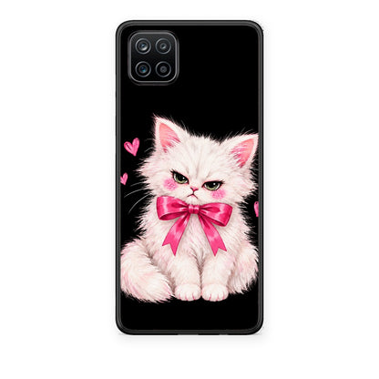 Θήκη Samsung Galaxy A12 Grumpy Party Kitten on Black από τη Smartfits με σχέδιο στο πίσω μέρος και μαύρο περίβλημα | Samsung Galaxy A12 Grumpy Party Kitten on Black case with colorful back and black bezels