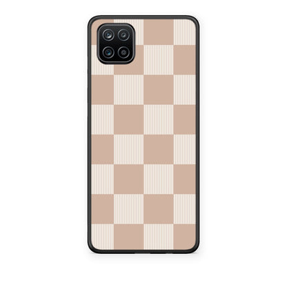 Θήκη Samsung Galaxy A12 Latte and Cream Striped Checks από τη Smartfits με σχέδιο στο πίσω μέρος και μαύρο περίβλημα | Samsung Galaxy A12 Latte and Cream Striped Checks case with colorful back and black bezels