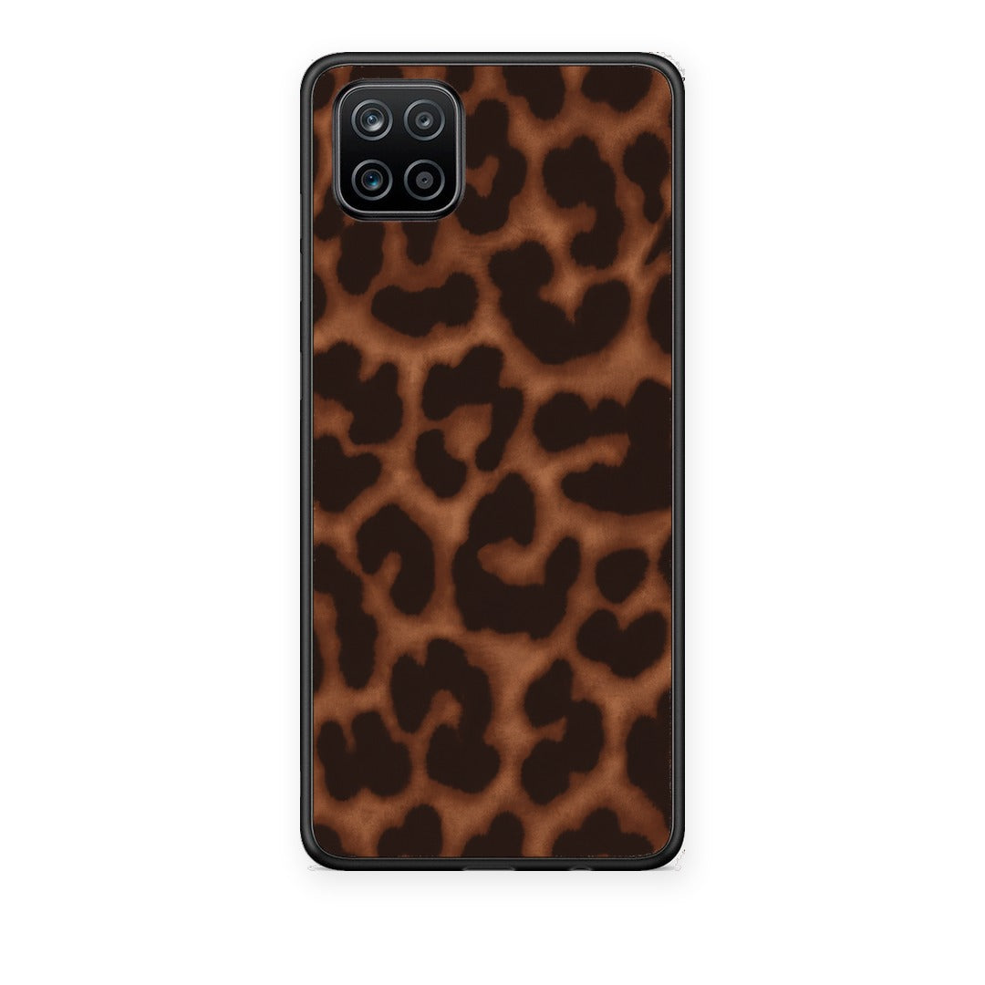 Θήκη Samsung Galaxy A12 Leopard Print Dark Brown από τη Smartfits με σχέδιο στο πίσω μέρος και μαύρο περίβλημα | Samsung Galaxy A12 Leopard Print Dark Brown case with colorful back and black bezels