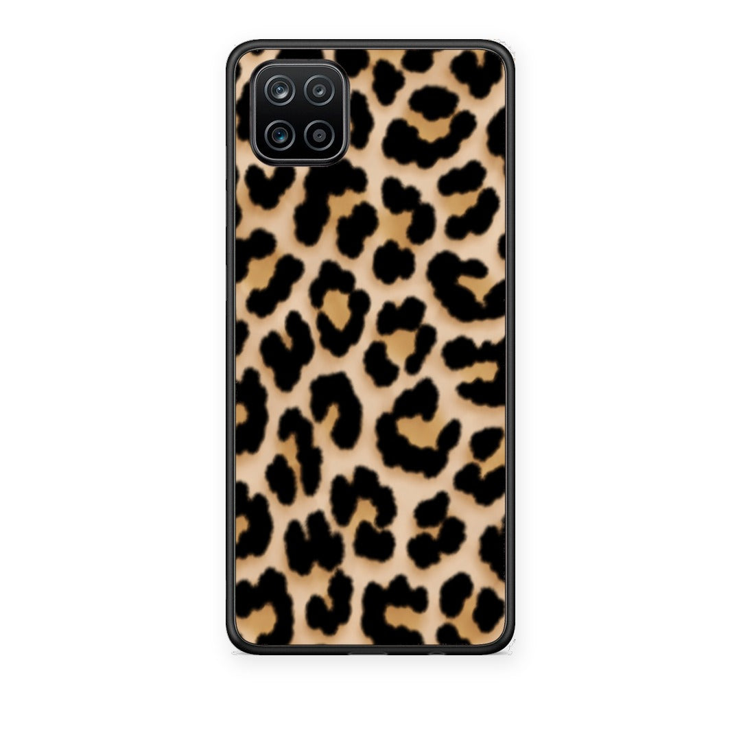 Θήκη Samsung Galaxy A12 Leopard Print Tan Small από τη Smartfits με σχέδιο στο πίσω μέρος και μαύρο περίβλημα | Samsung Galaxy A12 Leopard Print Tan Small case with colorful back and black bezels