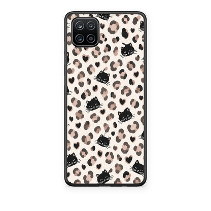 Θήκη Samsung Galaxy A12 Leopard Spots and Black Cats on Cream από τη Smartfits με σχέδιο στο πίσω μέρος και μαύρο περίβλημα | Samsung Galaxy A12 Leopard Spots and Black Cats on Cream case with colorful back and black bezels