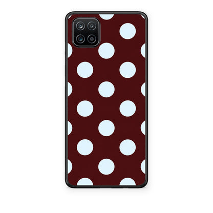 Θήκη Samsung Galaxy A12 Pale Blue Large Polka Dots on Burgundy από τη Smartfits με σχέδιο στο πίσω μέρος και μαύρο περίβλημα | Samsung Galaxy A12 Pale Blue Large Polka Dots on Burgundy case with colorful back and black bezels
