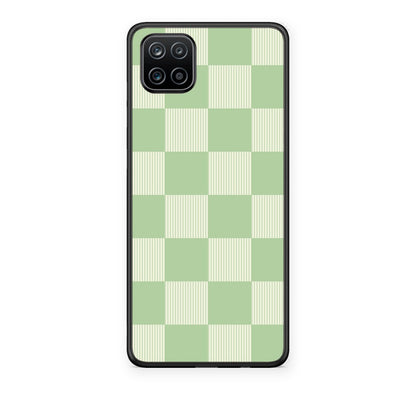 Θήκη Samsung Galaxy A12 Sage and Cream Striped Checks από τη Smartfits με σχέδιο στο πίσω μέρος και μαύρο περίβλημα | Samsung Galaxy A12 Sage and Cream Striped Checks case with colorful back and black bezels